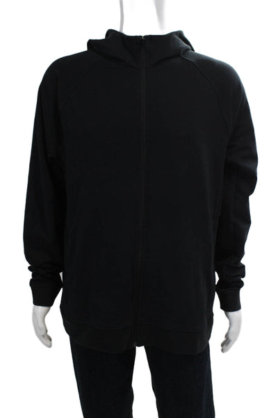 Designer Mens Hooded Long Sleeve Zip Up Double Pocket Hoodie Black Size XL
