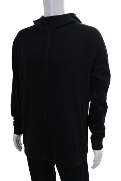 Designer Mens Hooded Long Sleeve Zip Up Double Pocket Hoodie Black Size XL