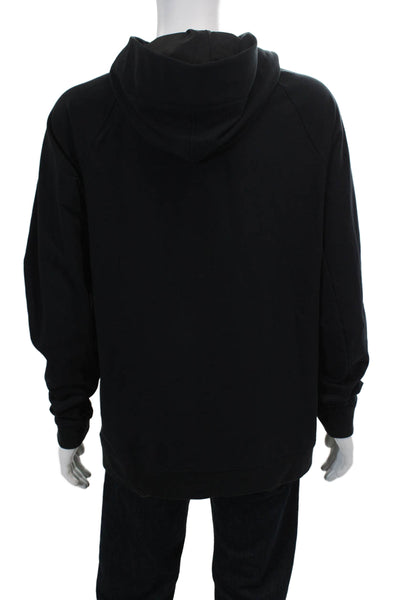 Designer Mens Hooded Long Sleeve Zip Up Double Pocket Hoodie Black Size XL