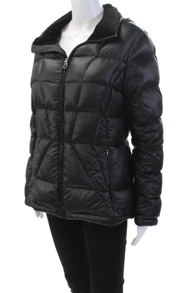 Calvin Klein Womens Textured Long Sleeve Full Zip Hood Puffer Jacket Black Size