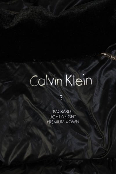 Calvin Klein Womens Textured Long Sleeve Full Zip Hood Puffer Jacket Black Size
