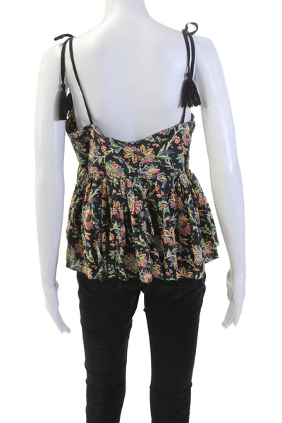 The Great Womens Textured Square Neck Spaghetti Strap Floral Blouse Black Size 0