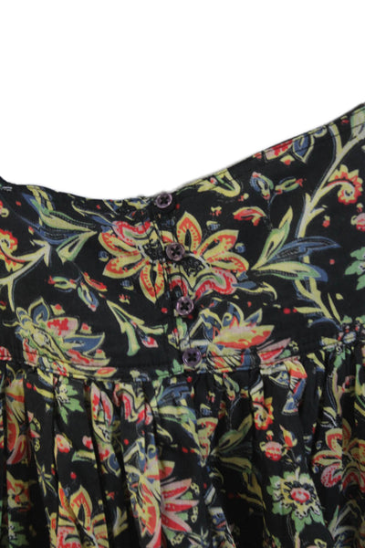 The Great Womens Textured Square Neck Spaghetti Strap Floral Blouse Black Size 0