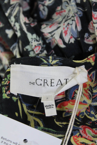 The Great Womens Textured Square Neck Spaghetti Strap Floral Blouse Black Size 0