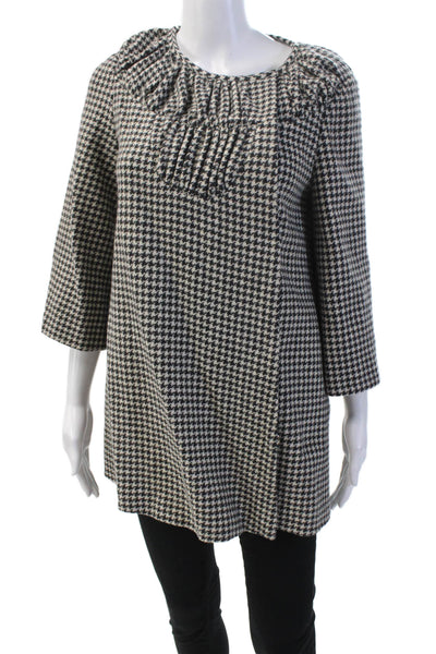 Loeffler Randall Womens Wool Long Sleeve Button Gingham Print Jacket White Size