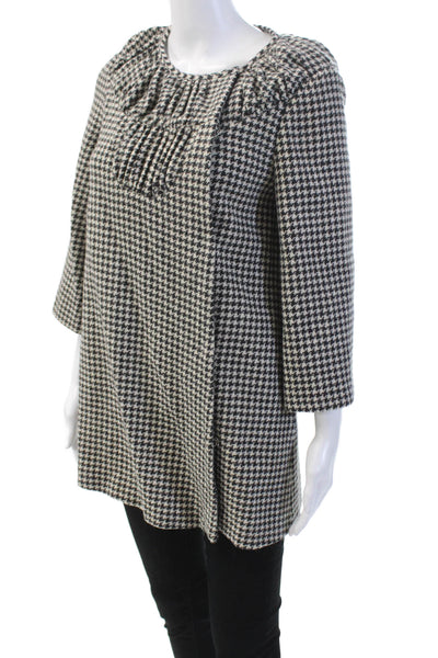 Loeffler Randall Womens Wool Long Sleeve Button Gingham Print Jacket White Size