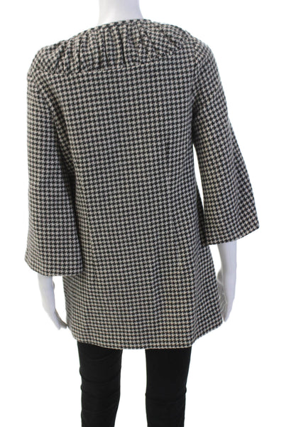 Loeffler Randall Womens Wool Long Sleeve Button Gingham Print Jacket White Size