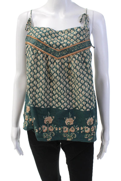 Anna Sui Womens Cotton Spaghetti Strap Floral Print Tank Top Green Size 02