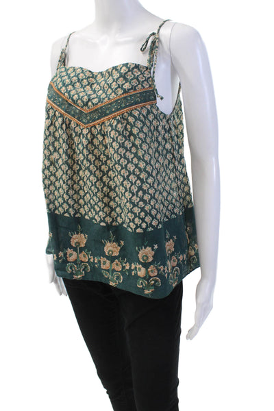Anna Sui Womens Cotton Spaghetti Strap Floral Print Tank Top Green Size 02