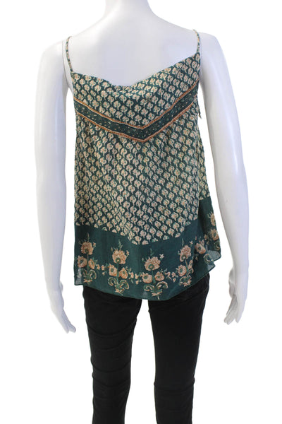 Anna Sui Womens Cotton Spaghetti Strap Floral Print Tank Top Green Size 02