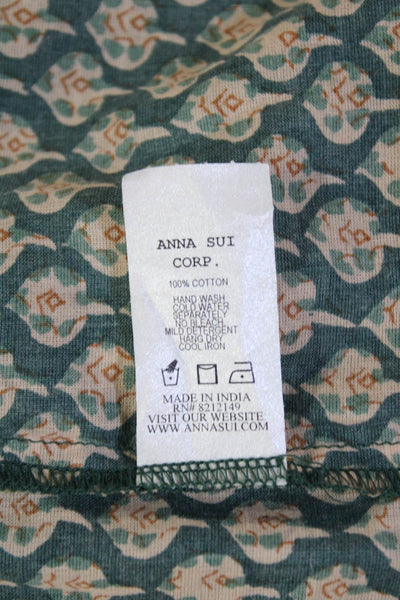 Anna Sui Womens Cotton Spaghetti Strap Floral Print Tank Top Green Size 02