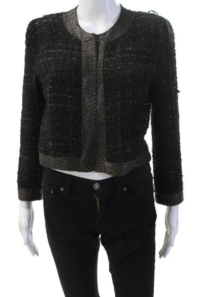 Parker Womens Wool Textured Long Sleeve Full Zip Knit Sweater Black Size XS