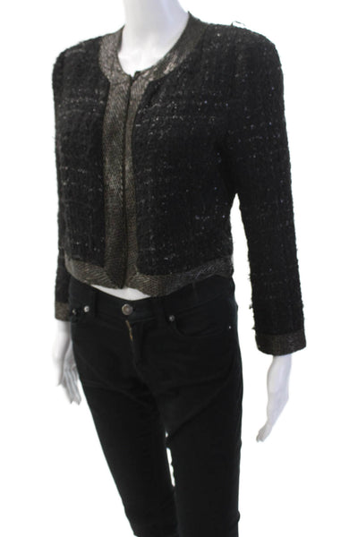 Parker Womens Wool Textured Long Sleeve Full Zip Knit Sweater Black Size XS
