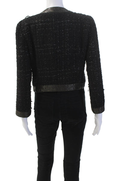 Parker Womens Wool Textured Long Sleeve Full Zip Knit Sweater Black Size XS