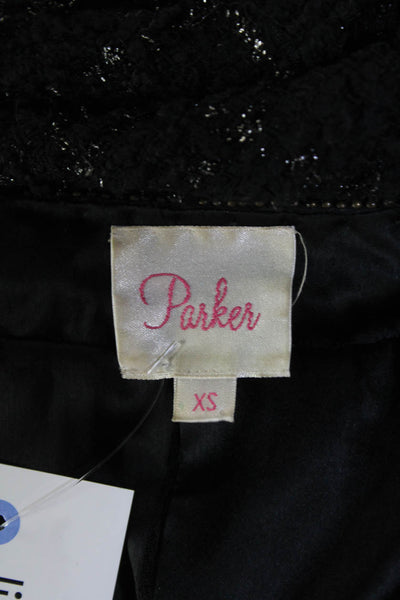Parker Womens Wool Textured Long Sleeve Full Zip Knit Sweater Black Size XS