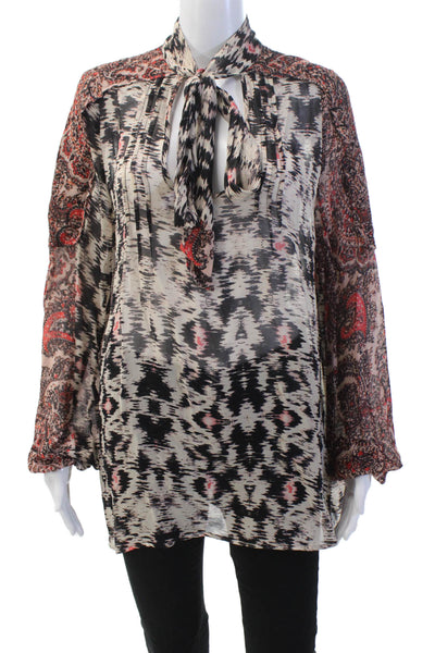 Plenty by Tracy Reese Womens Textured Scoop Neck Long Sleeve Print Blouse Multi