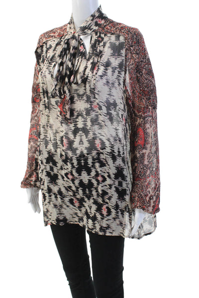Plenty by Tracy Reese Womens Textured Scoop Neck Long Sleeve Print Blouse Multi