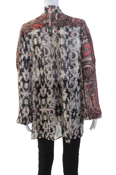 Plenty by Tracy Reese Womens Textured Scoop Neck Long Sleeve Print Blouse Multi