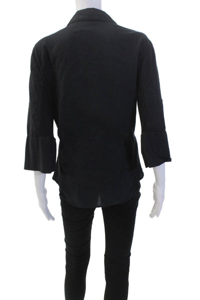 Standard James Perse Womens Cotton Collared Ribbed Button Up Top Black Size S