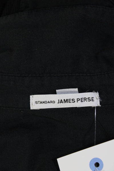 Standard James Perse Womens Cotton Collared Ribbed Button Up Top Black Size S