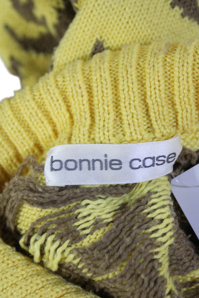 Bonnie Case Womens Graphic Print Turtleneck Pullover Sweater Yellow Size 4