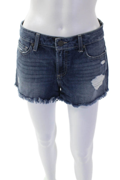 Paige Womens Cotton Distressed Zip Dark Wash Denim Shorts Blue Size 27