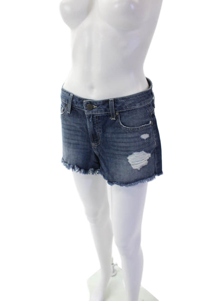 Paige Womens Cotton Distressed Zip Dark Wash Denim Shorts Blue Size 27