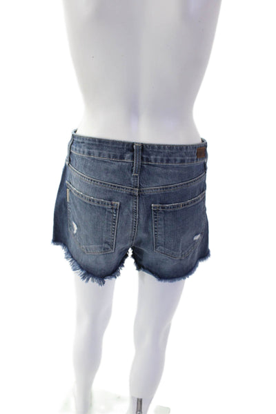Paige Womens Cotton Distressed Zip Dark Wash Denim Shorts Blue Size 27