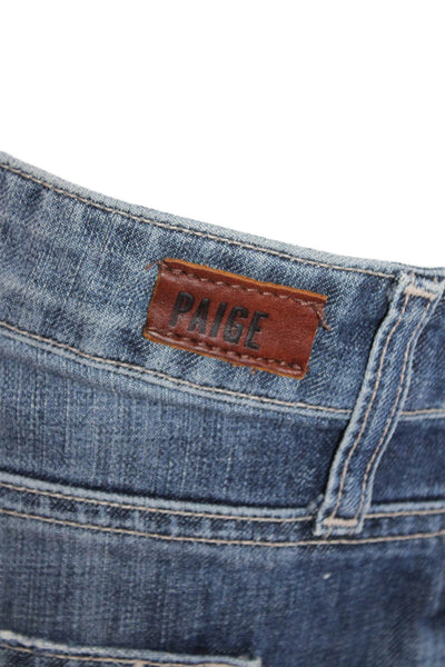 Paige Womens Cotton Distressed Zip Dark Wash Denim Shorts Blue Size 27