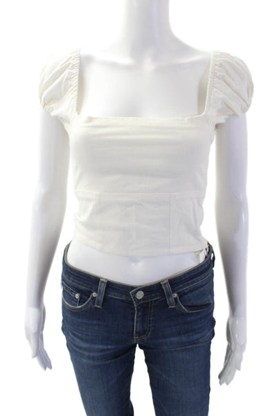 With Jean Womens Cotton Square Neck Short Sleeve Lined Top White Size XS