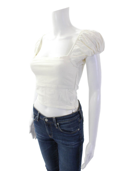 With Jean Womens Cotton Square Neck Short Sleeve Lined Top White Size XS
