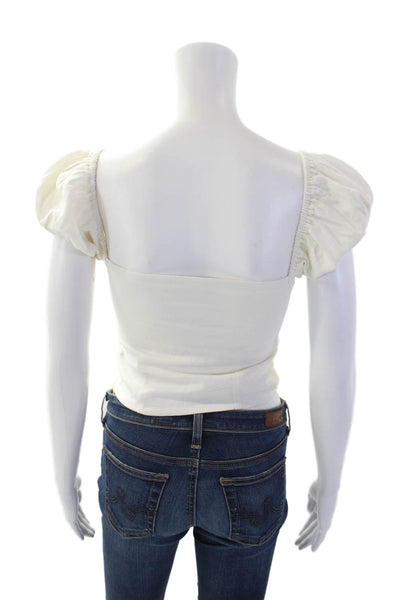With Jean Womens Cotton Square Neck Short Sleeve Lined Top White Size XS