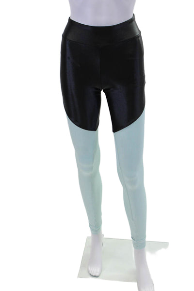 Koral Womens Ribbed Pull On High Rise Leggings Black Sky Blue Size Medium