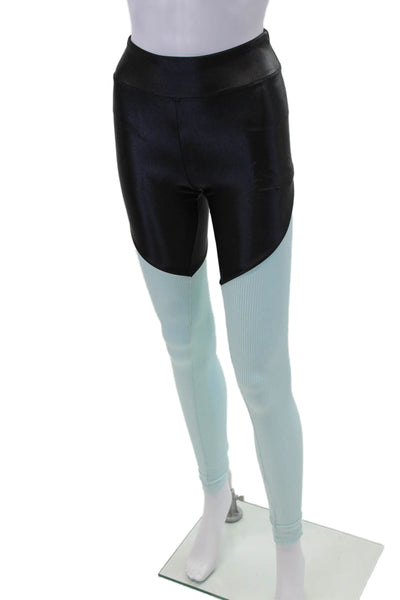 Koral Womens Ribbed Pull On High Rise Leggings Black Sky Blue Size Medium