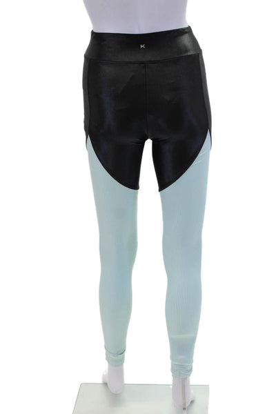 Koral Womens Ribbed Pull On High Rise Leggings Black Sky Blue Size Medium