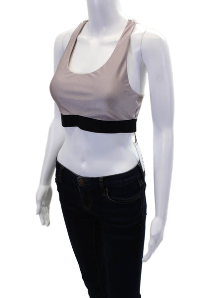 Koral Womens Cut Out Back Perforated Sports Bra Mauve Pink Black Size Medium