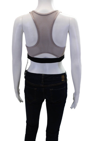 Koral Womens Cut Out Back Perforated Sports Bra Mauve Pink Black Size Medium