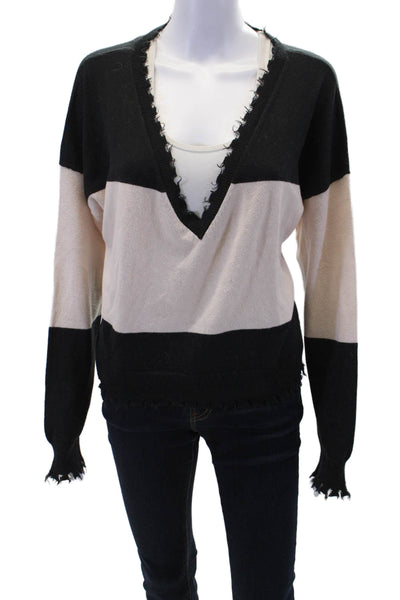 Nation LTD Womens V Neck Long Sleeves Sweater Black Pink Cotton Size Small