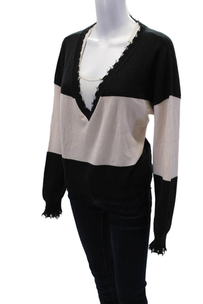 Nation LTD Womens V Neck Long Sleeves Sweater Black Pink Cotton Size Small