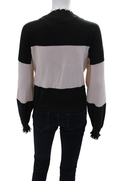 Nation LTD Womens V Neck Long Sleeves Sweater Black Pink Cotton Size Small