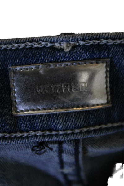 Mother Womens High Rise Distressed Raw Hem Skinny Jeans Blue Size 27