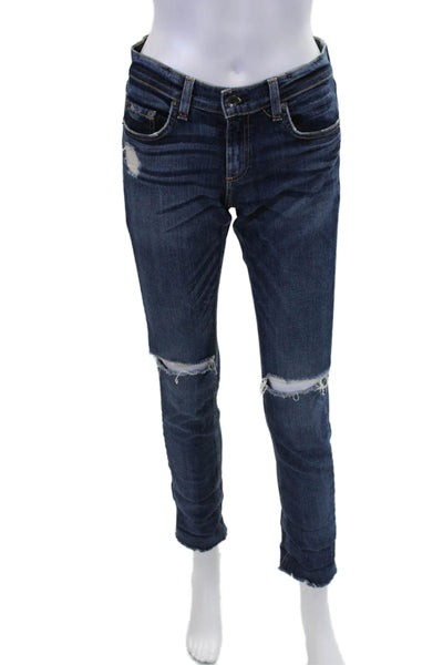 Rag & Bone Jean Womens Low Rise Dark Wash Distressed Jeans Blue Size 25
