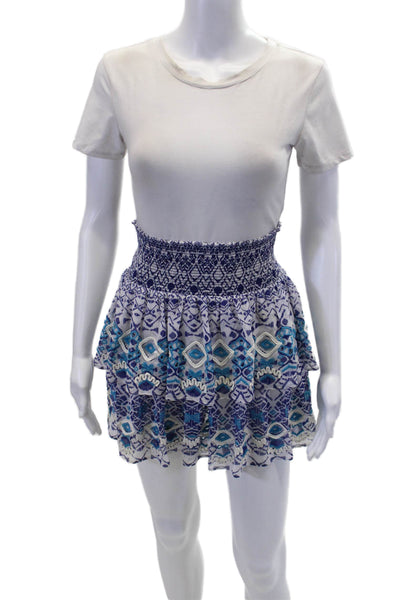 Ramy Brook Womens Elastic Geometric Print Embroidered Ruffle Skirt Purple Size L