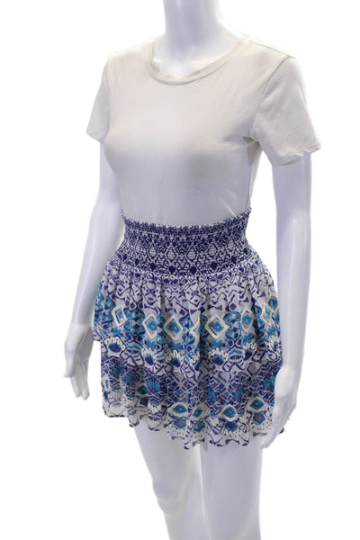Ramy Brook Womens Elastic Geometric Print Embroidered Ruffle Skirt Purple Size L