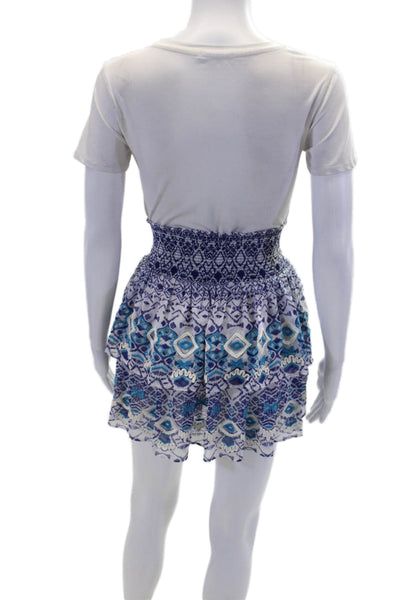 Ramy Brook Womens Elastic Geometric Print Embroidered Ruffle Skirt Purple Size L