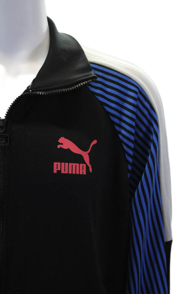 Puma Mens Full Zip Colorblock Striped Athletic Jacket Black Multicolor Size L