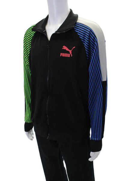 Puma Mens Full Zip Colorblock Striped Athletic Jacket Black Multicolor Size L