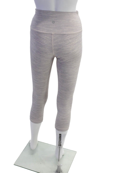 Lululemon Womens Striped Pull On Cropped Leggings Purple Beige Size 6