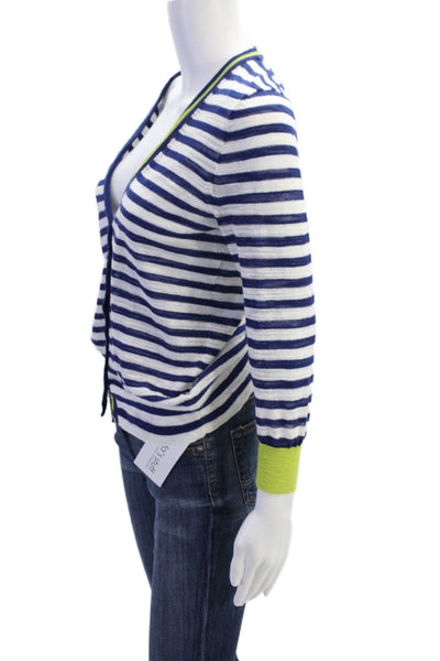 J Crew Womens Striped Button Down Cardigan Sweater White Blue Cotton Size 2