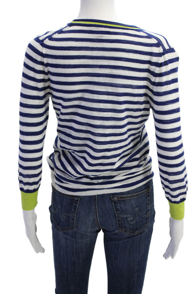 J Crew Womens Striped Button Down Cardigan Sweater White Blue Cotton Size 2